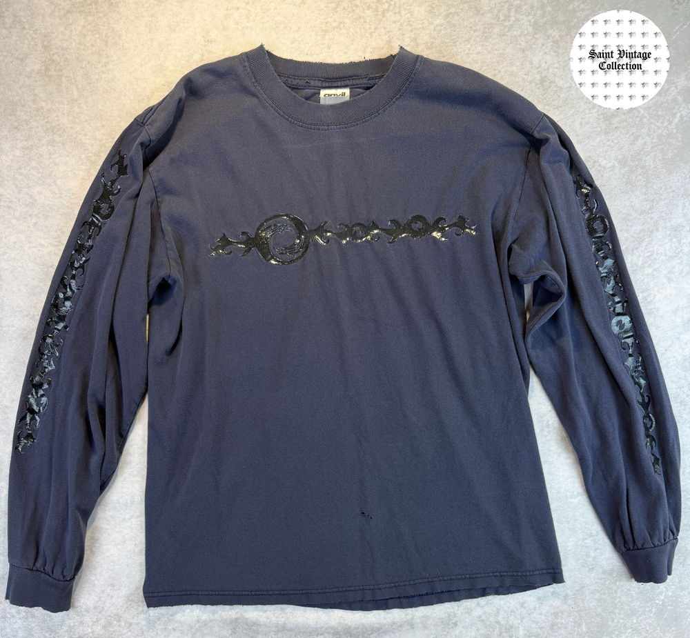 Y2k Vintage Anvil Navy Graphic Long Sleeve T-Shirt Size Medium